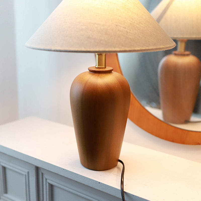 Cone Solid Wood Fabric Table Lamp