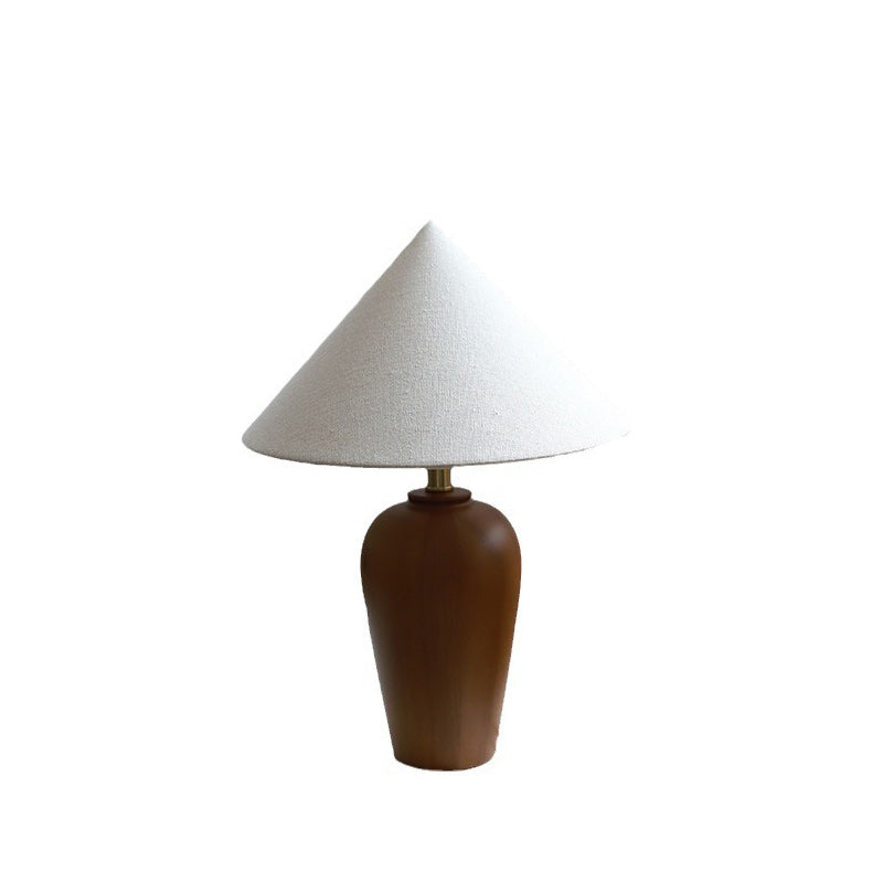 Cone Solid Wood Fabric Table Lamp