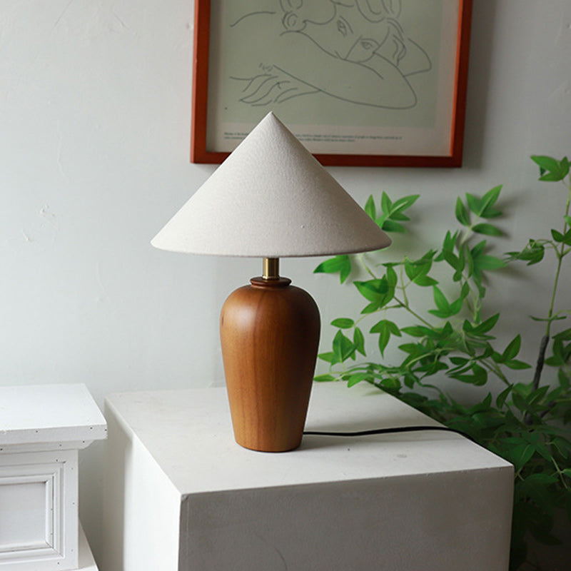 Cone Solid Wood Fabric Table Lamp