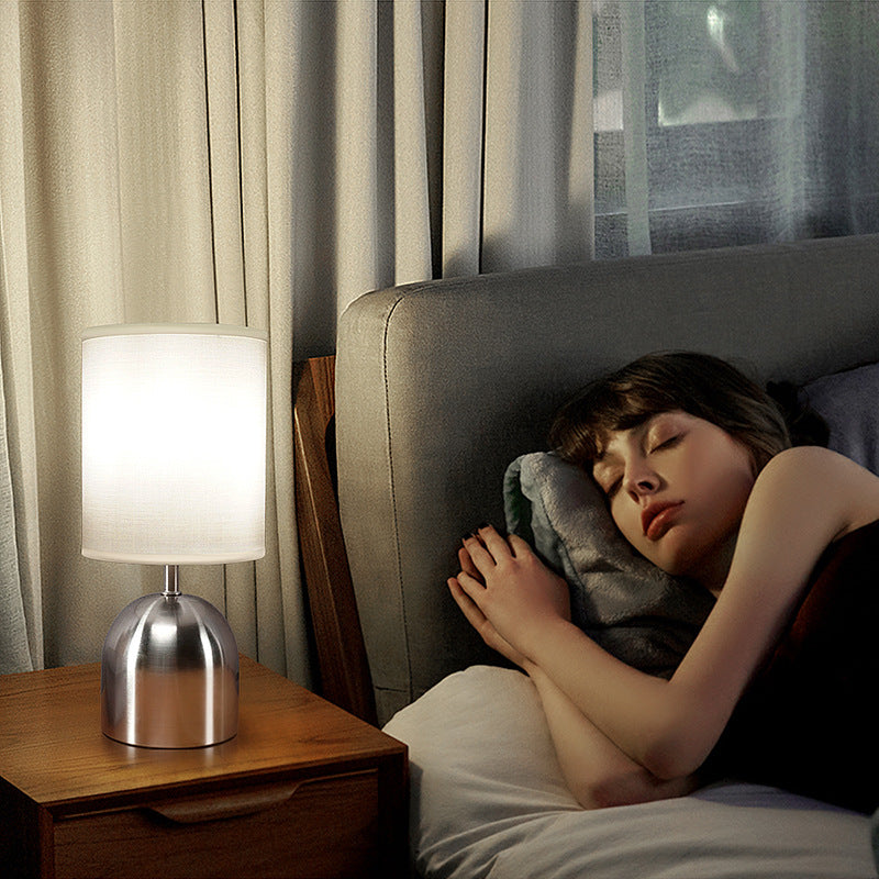 Cylinder Metal Fabric Bedroom Table Lamp