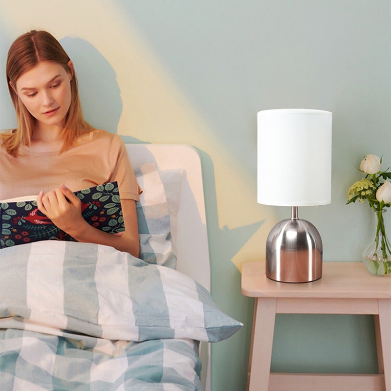 Cylinder Metal Fabric Bedroom Table Lamp