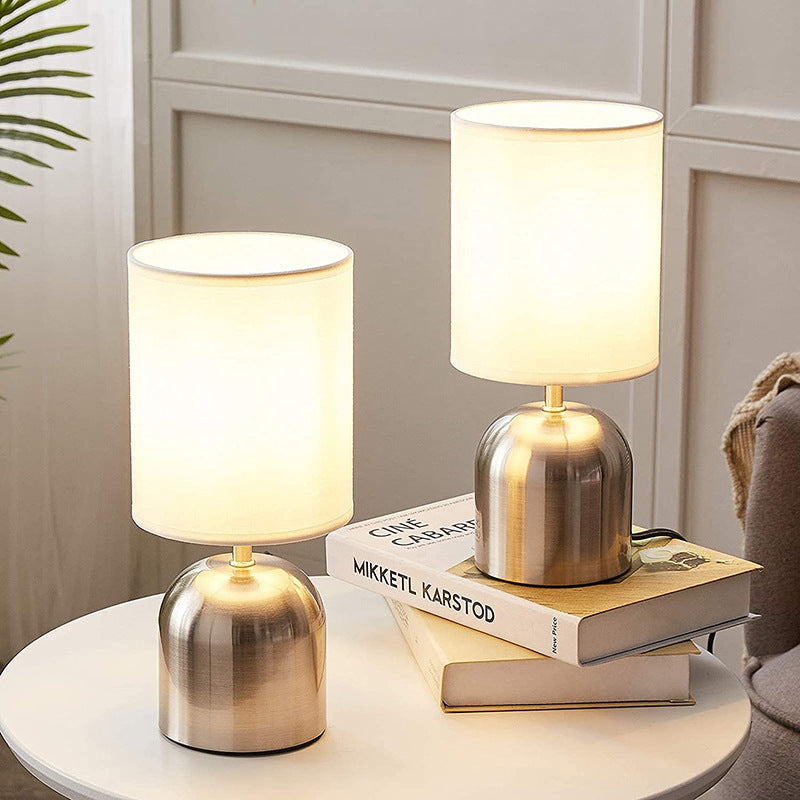 Cylinder Metal Fabric Bedroom Table Lamp