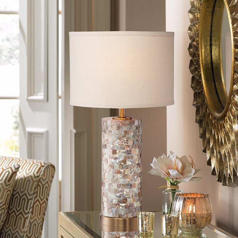 Cylinder Shell Fabric Metal Table Lamp