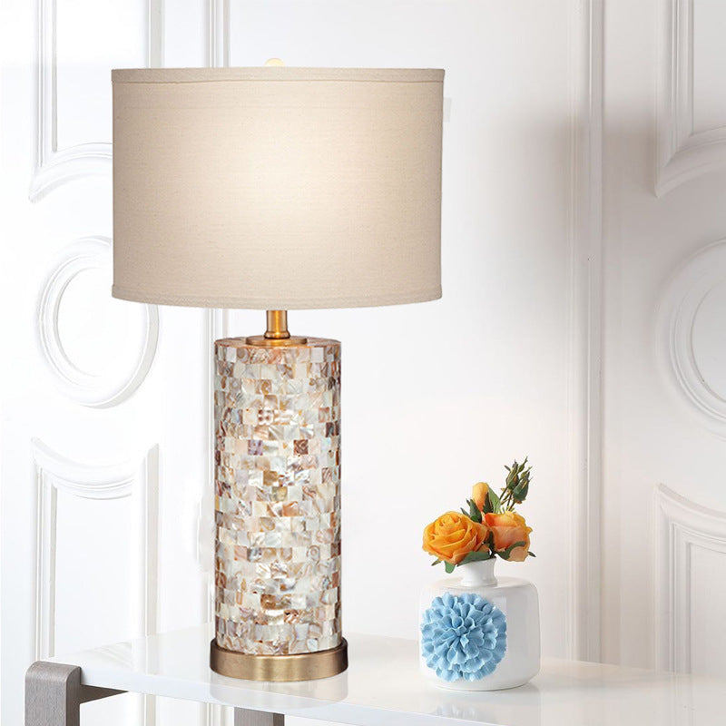 Cylinder Shell Fabric Metal Table Lamp