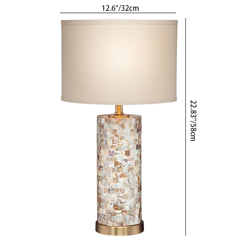 Cylinder Shell Fabric Metal Table Lamp
