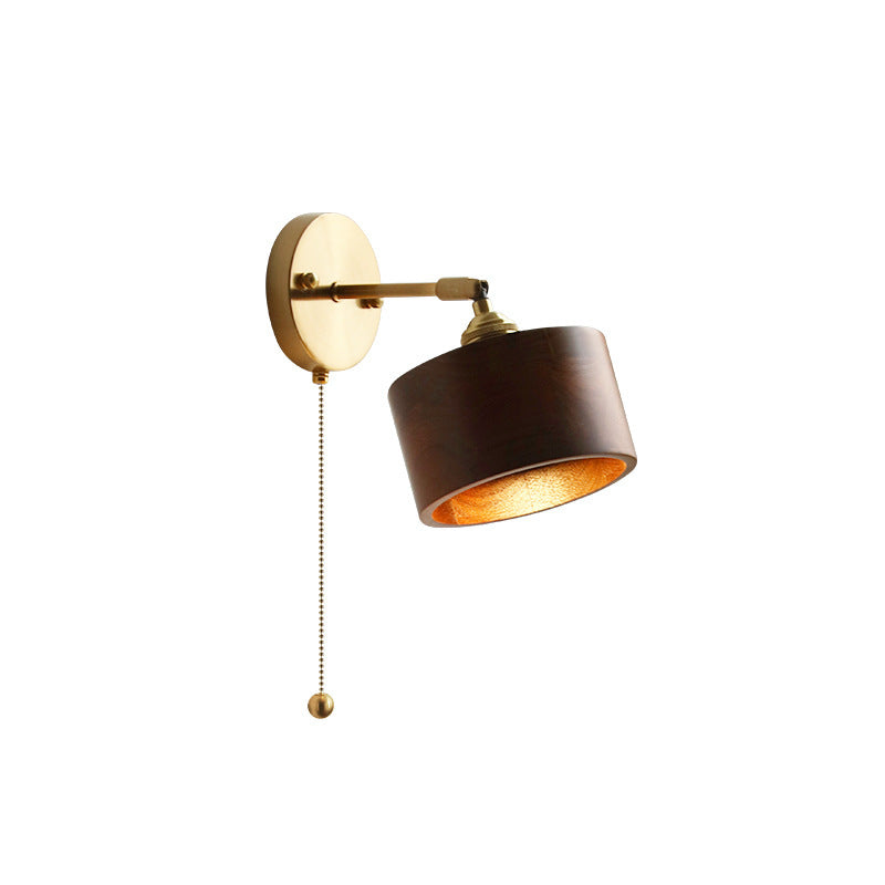 Cylinder Copper Walnut Bedroom Wall Lamp