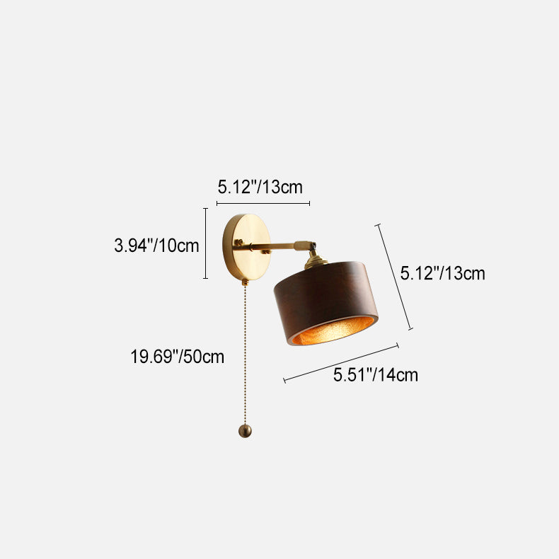 Cylinder Copper Walnut Bedroom Wall Lamp