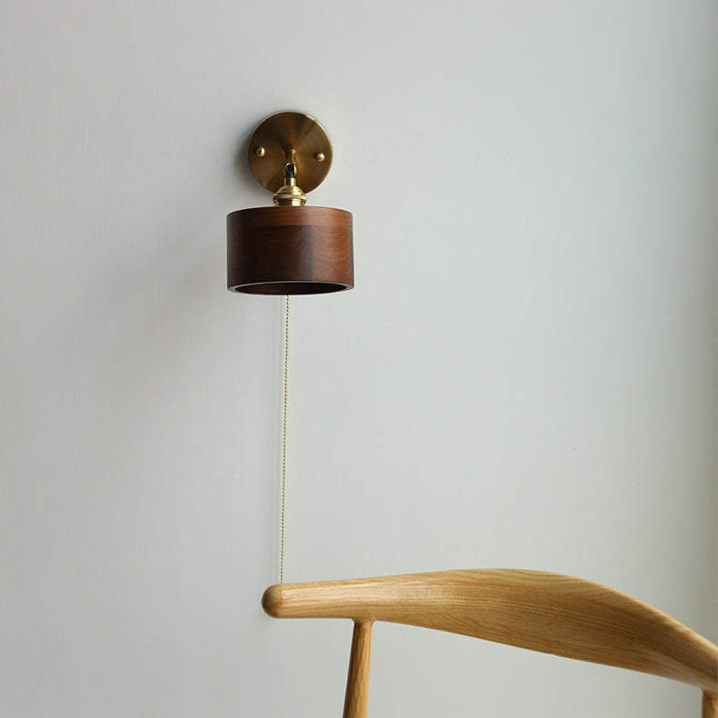 Cylinder Copper Walnut Bedroom Wall Lamp