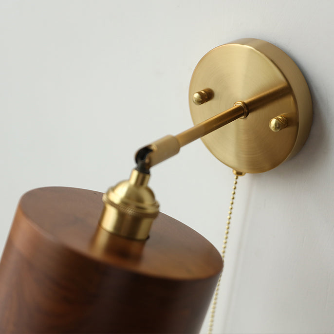 Cylinder Copper Walnut Bedroom Wall Lamp