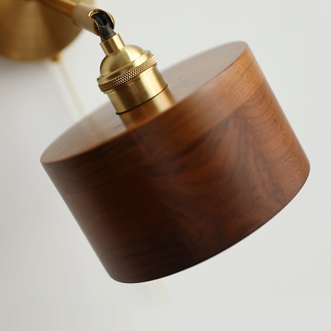 Cylinder Copper Walnut Bedroom Wall Lamp