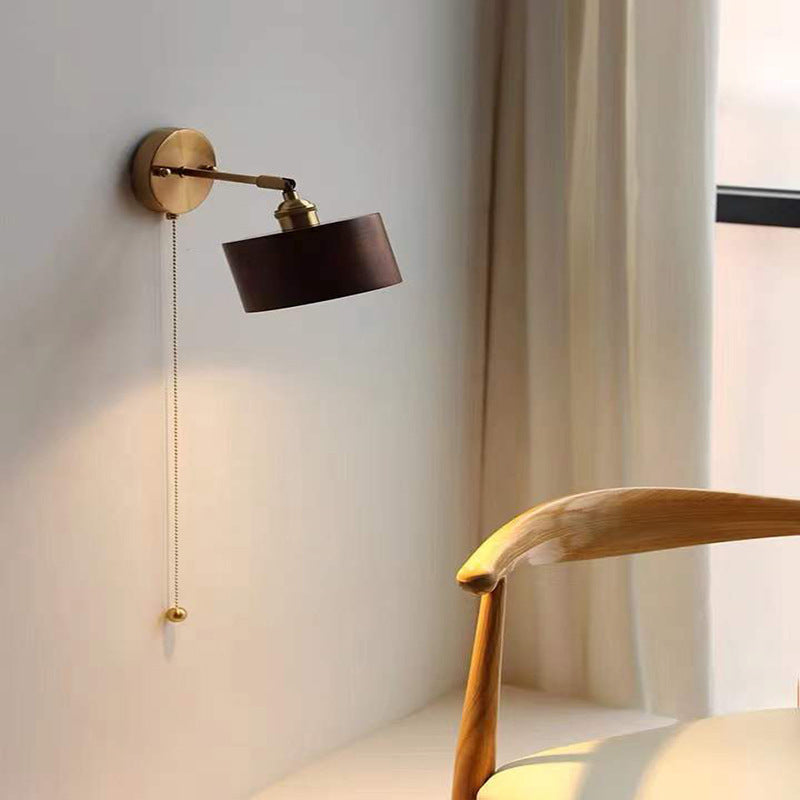 Cylinder Copper Walnut Bedroom Wall Lamp