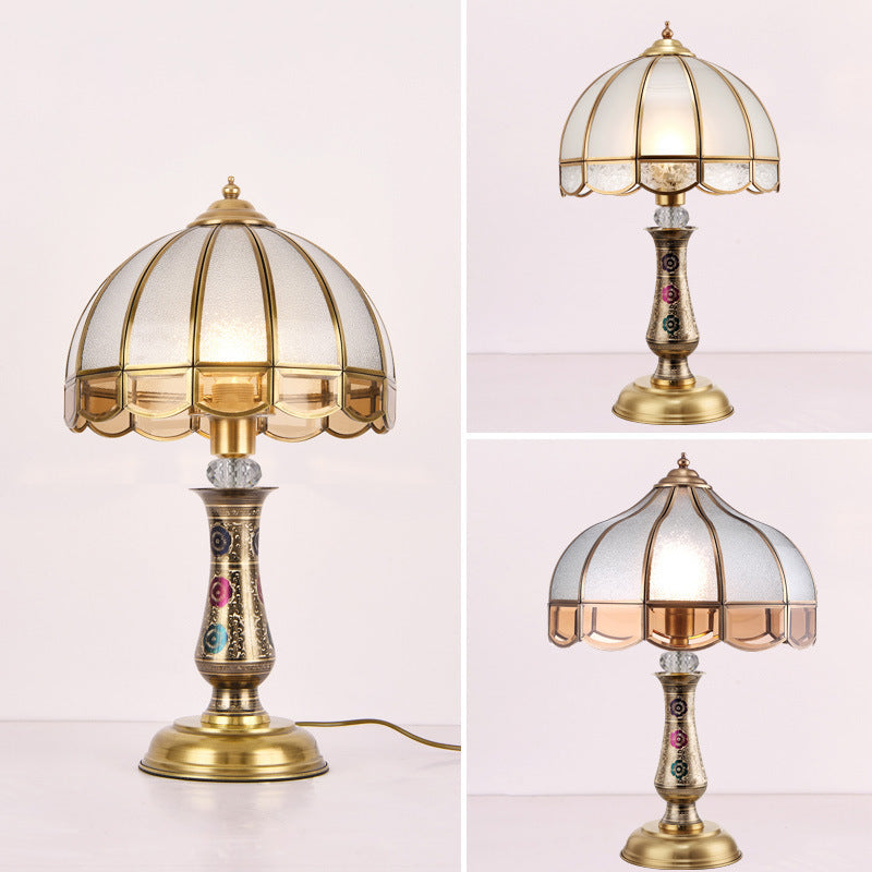 Dome Brass Glass Bedroom Table Lamp