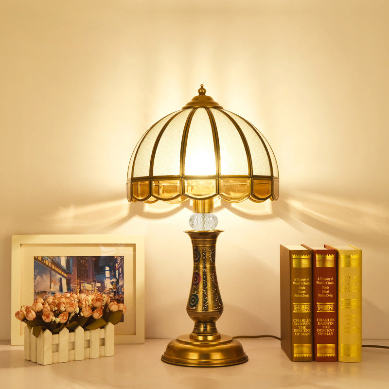Dome Brass Glass Bedroom Table Lamp