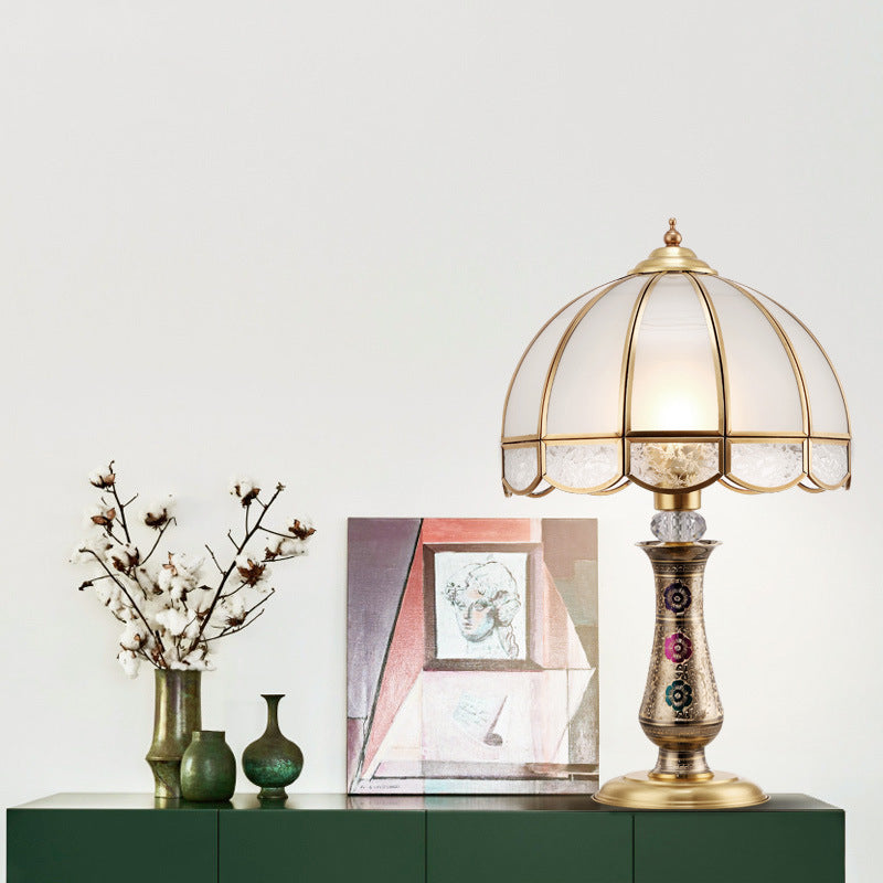 Dome Brass Glass Bedroom Table Lamp