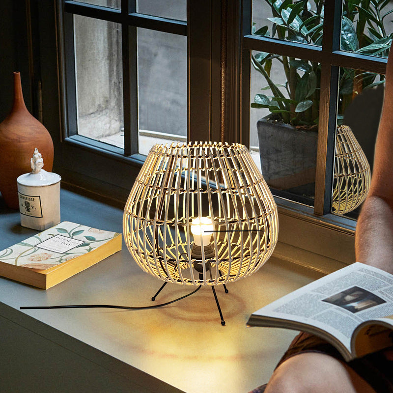 Jar Iron Rattan Bedroom Table Lamp