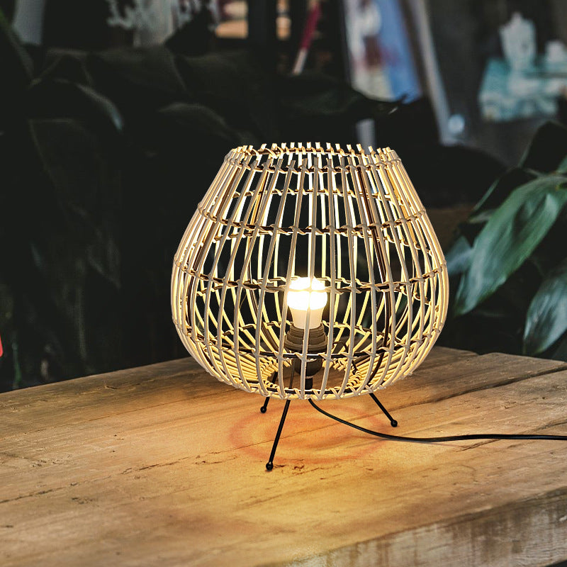 Jar Iron Rattan Bedroom Table Lamp