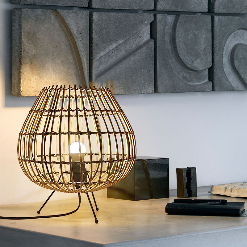 Jar Iron Rattan Bedroom Table Lamp