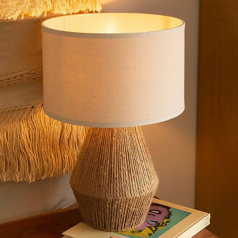Cylinder Twine Metal Bedroom Table Lamp