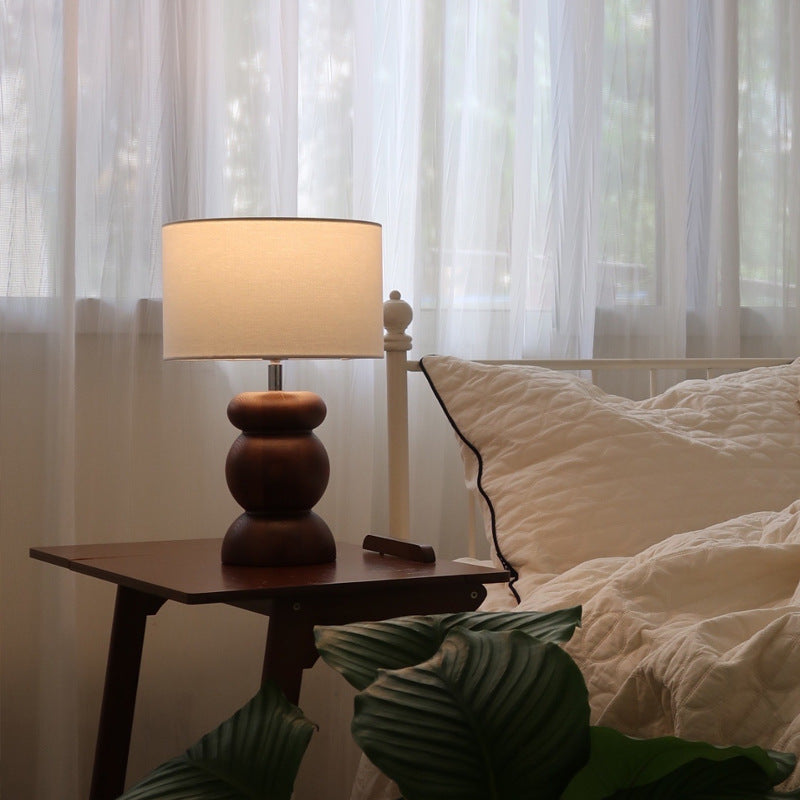 Cylinder Fabric Ash Wood Table Lamp