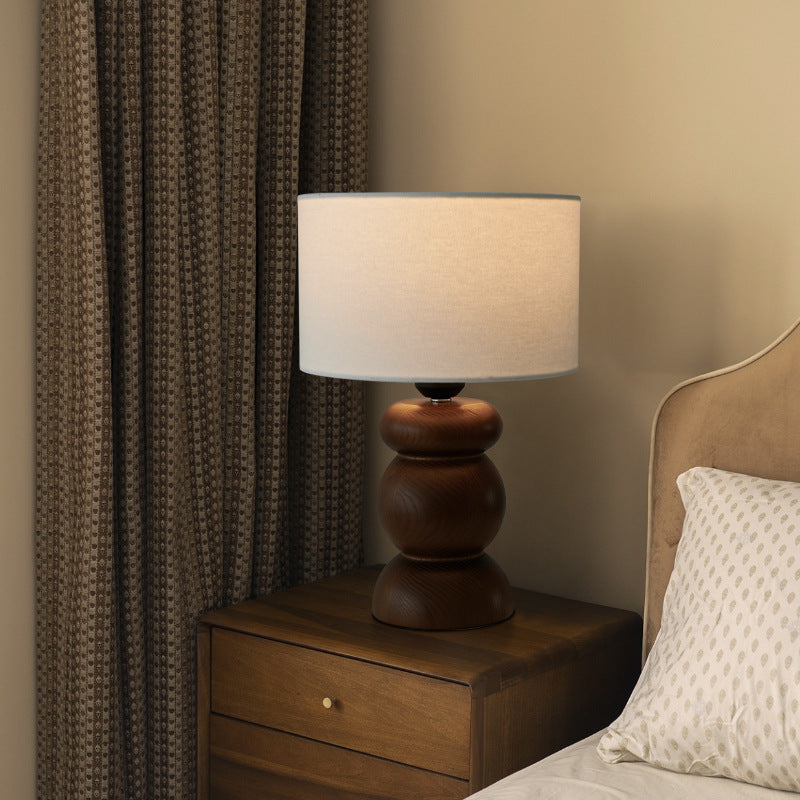 Cylinder Fabric Ash Wood Table Lamp