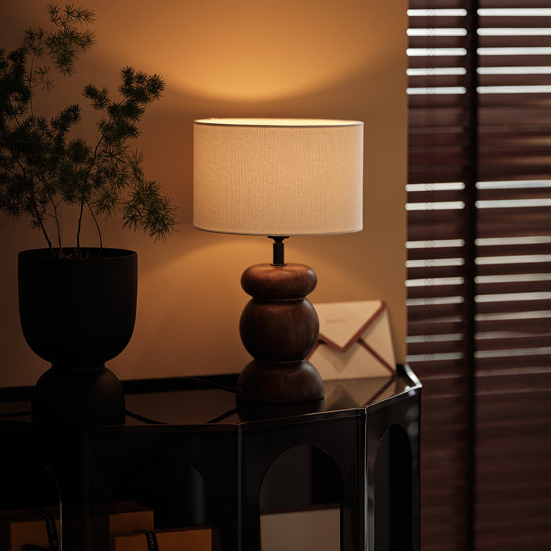 Cylinder Fabric Ash Wood Table Lamp