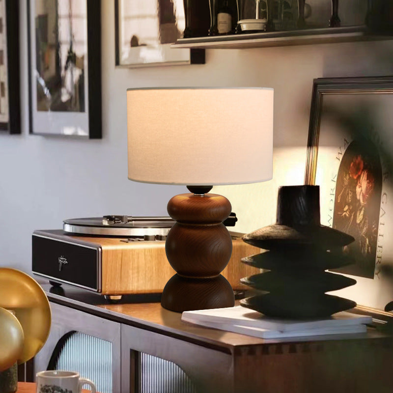 Cylinder Fabric Ash Wood Table Lamp