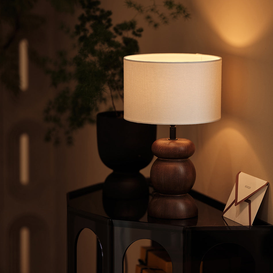 Cylinder Fabric Ash Wood Table Lamp