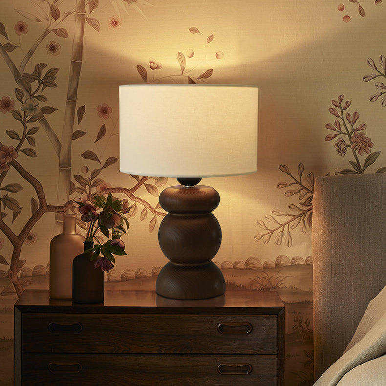 Cylinder Fabric Ash Wood Table Lamp