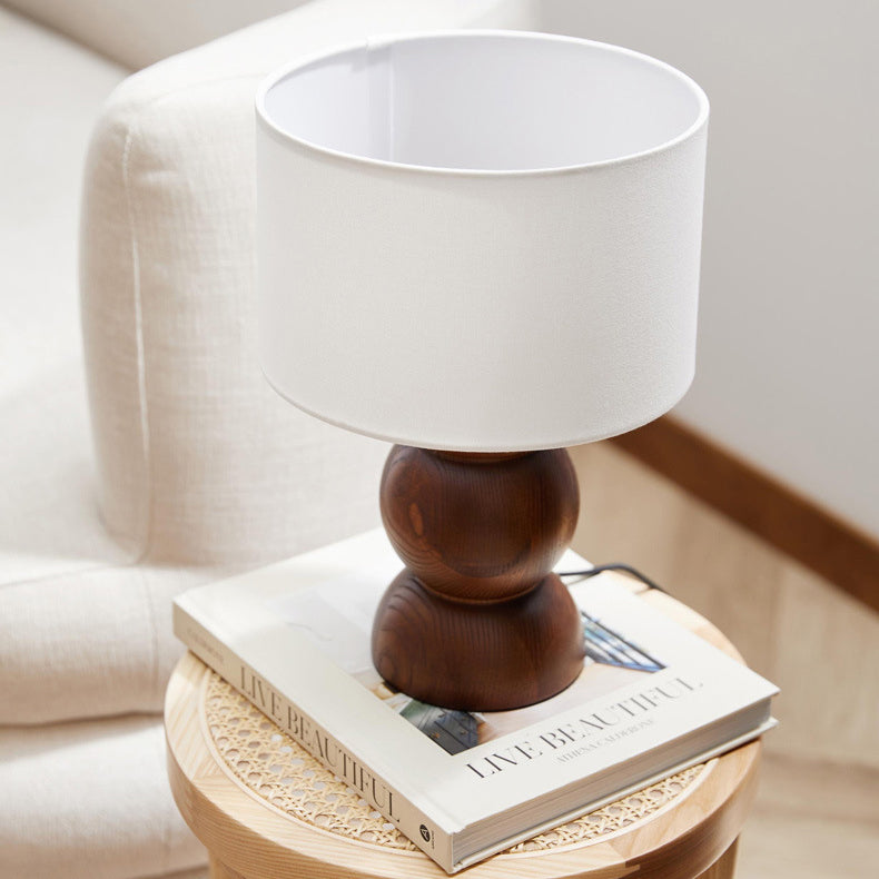 Cylinder Fabric Ash Wood Table Lamp