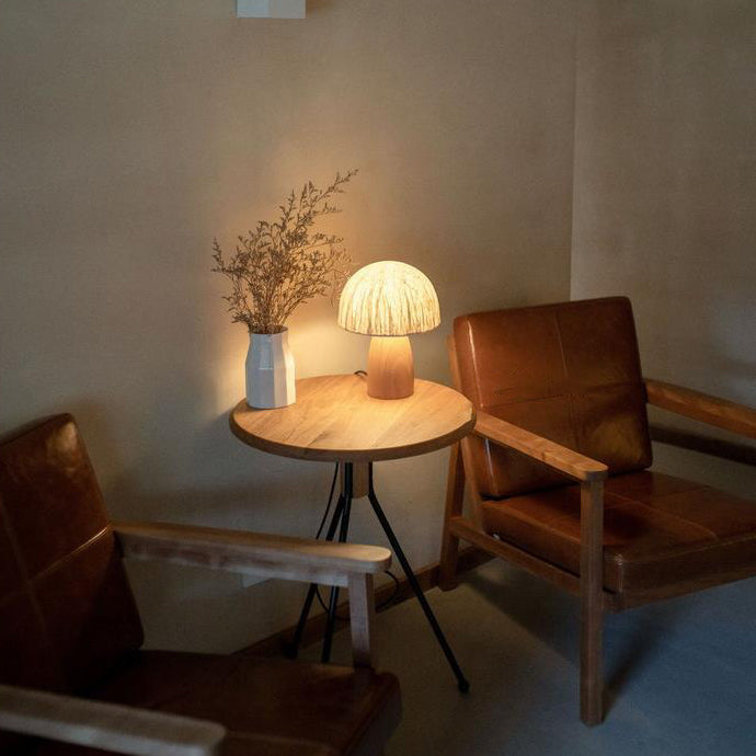 Mushroom Paper Solid Wood Table Lamp
