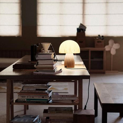 Mushroom Paper Solid Wood Table Lamp