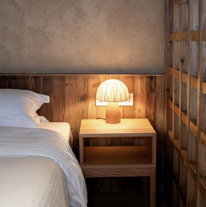 Mushroom Paper Solid Wood Table Lamp