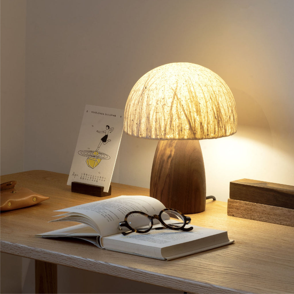 Mushroom Paper Solid Wood Table Lamp