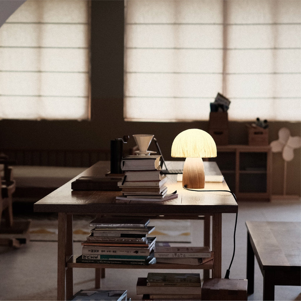 Mushroom Paper Solid Wood Table Lamp