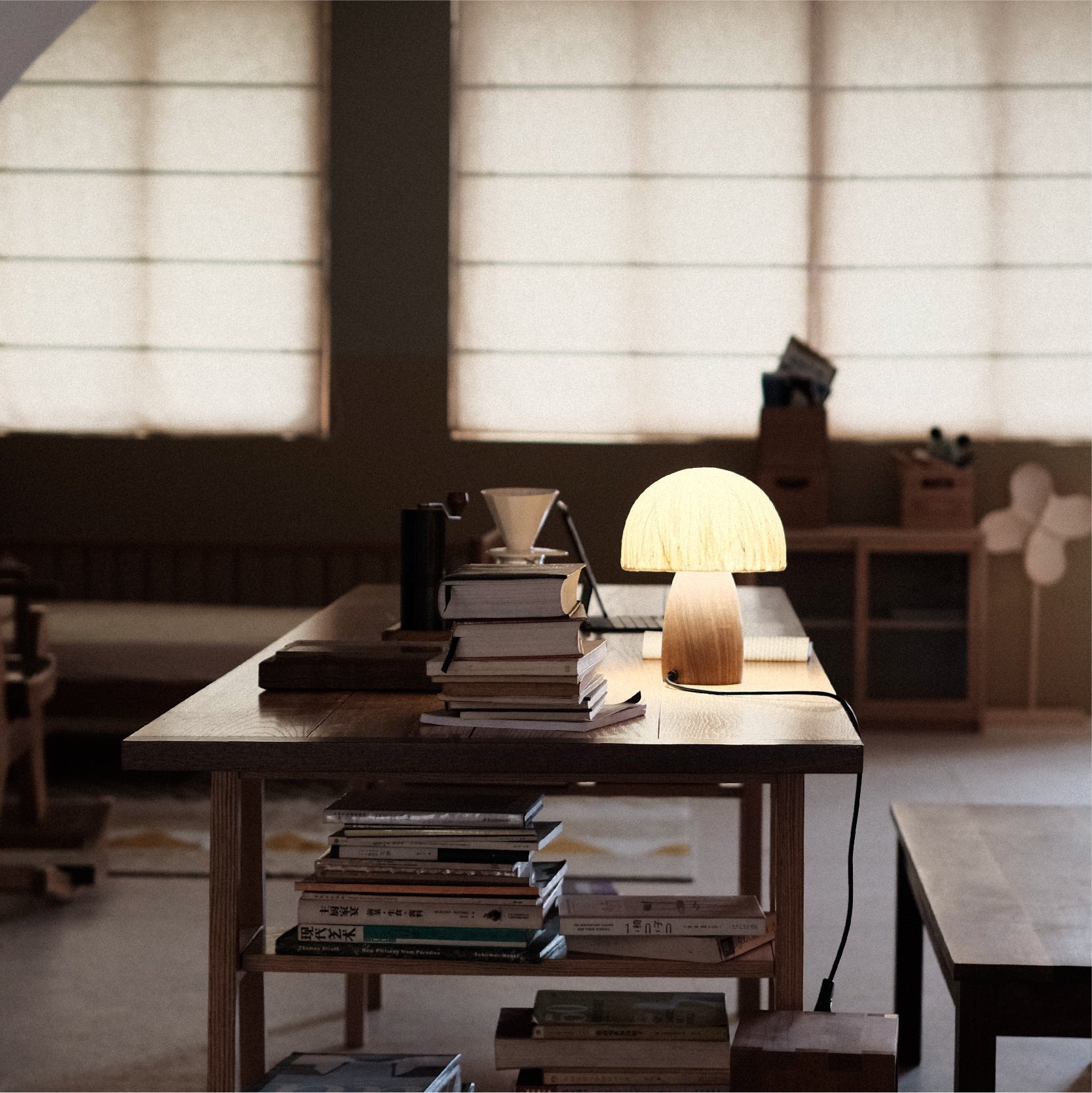 Mushroom Paper Solid Wood Table Lamp
