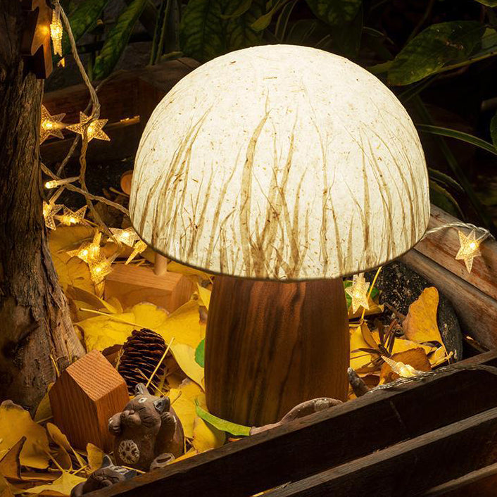 Mushroom Paper Solid Wood Table Lamp