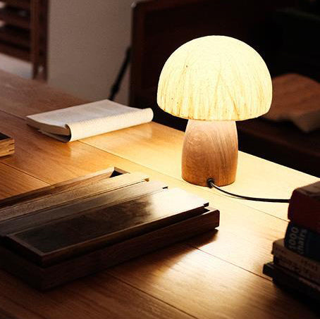 Mushroom Paper Solid Wood Table Lamp