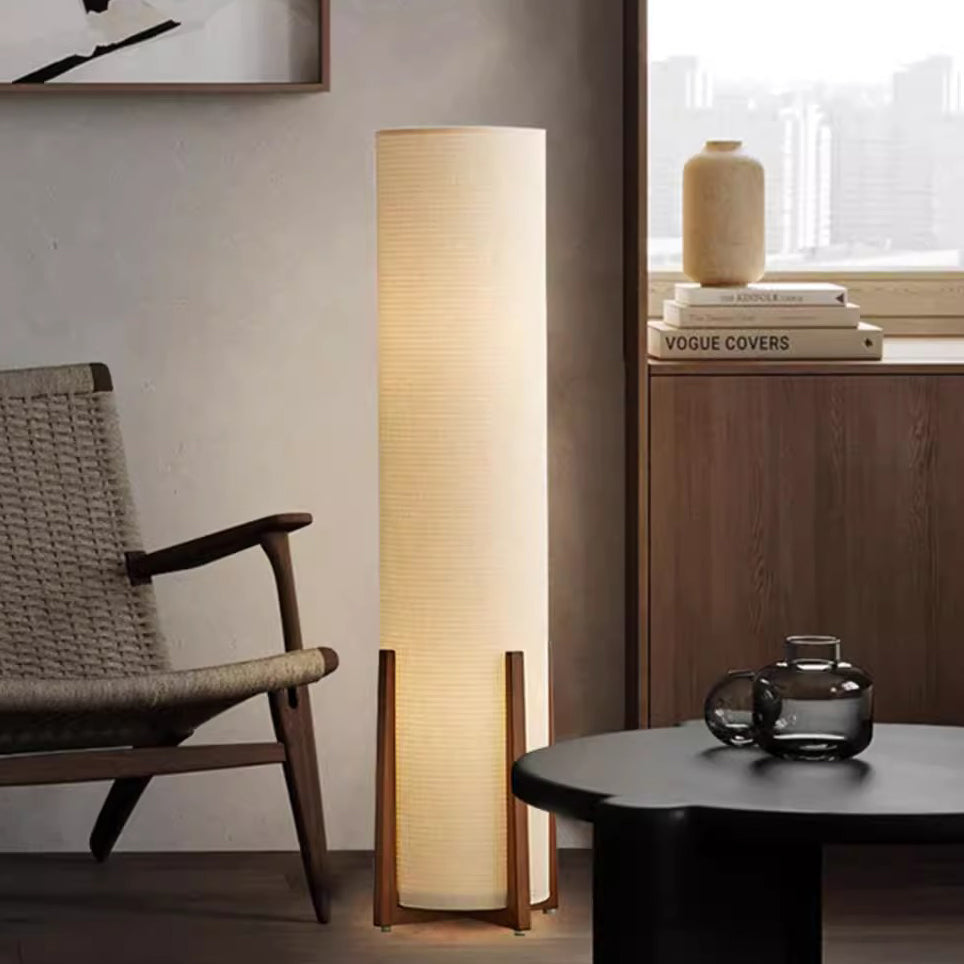 Traditional Japanese Cylinder Fabric Floor Lamp