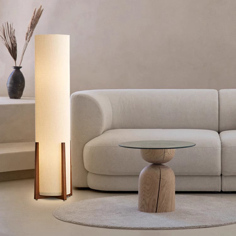 Traditional Japanese Cylinder Fabric Floor Lamp