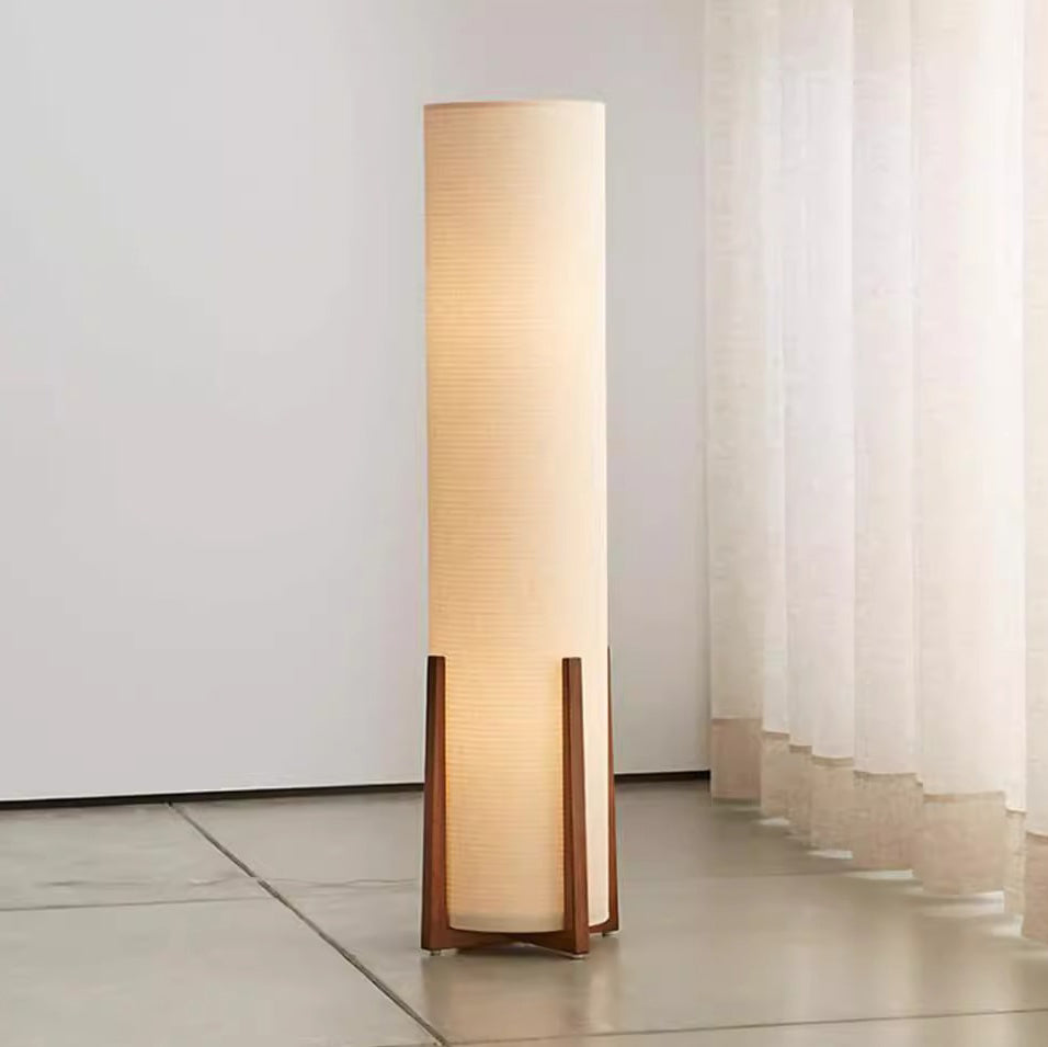 Traditional Japanese Cylinder Fabric Floor Lamp
