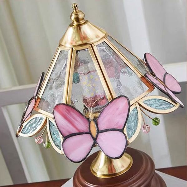 Butterfly Cone Glass Metal Table Lamp