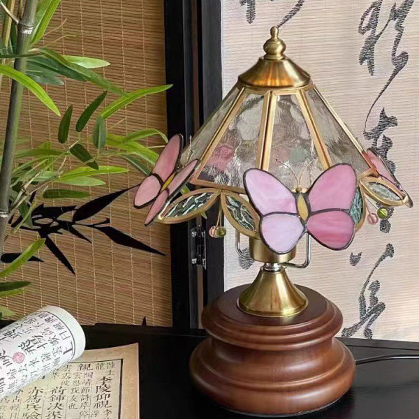 Butterfly Cone Glass Metal Table Lamp