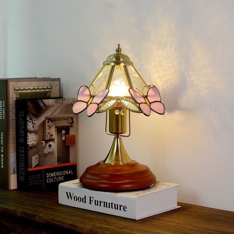 Butterfly Cone Glass Metal Table Lamp