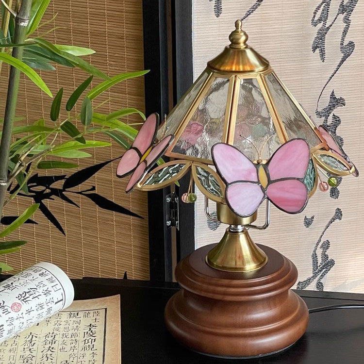 Butterfly Cone Glass Metal Table Lamp