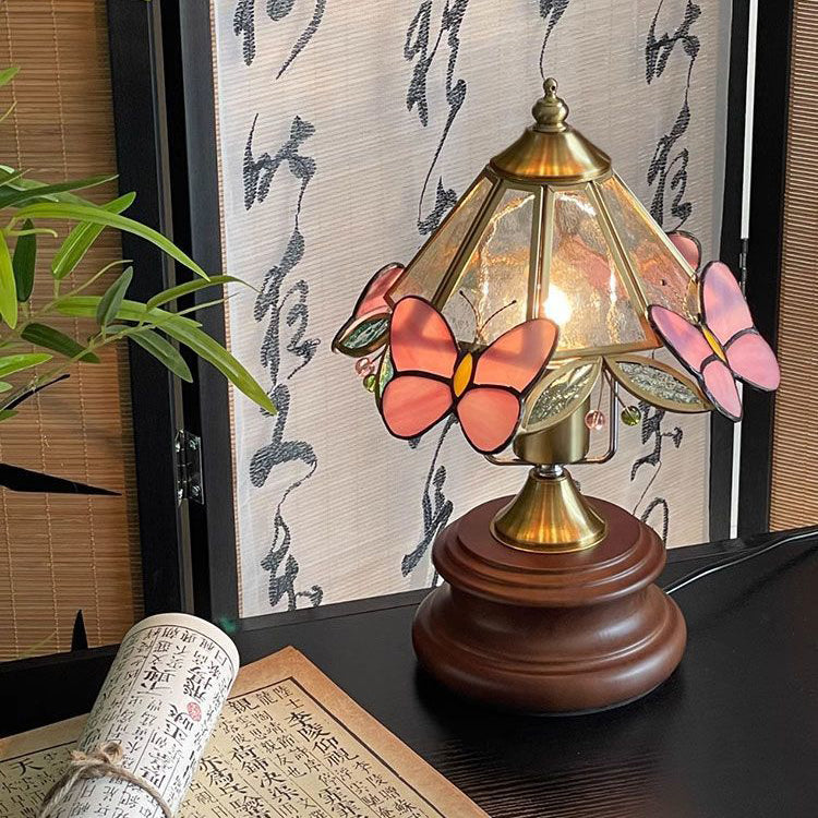 Butterfly Cone Glass Metal Table Lamp