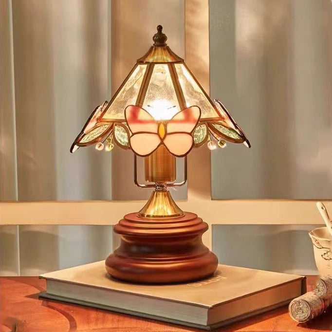 Butterfly Cone Glass Metal Table Lamp
