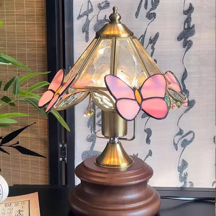 Butterfly Cone Glass Metal Table Lamp
