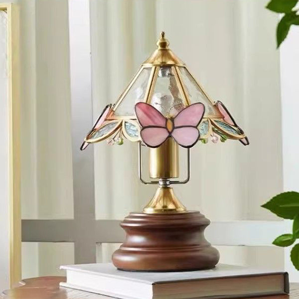 Butterfly Cone Glass Metal Table Lamp