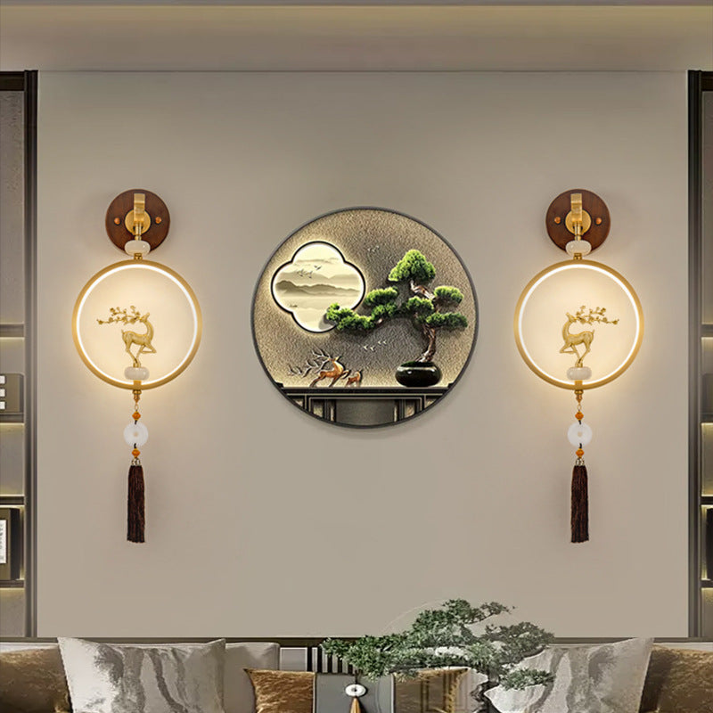 Round Ebony Copper Bedroom Wall Lamp