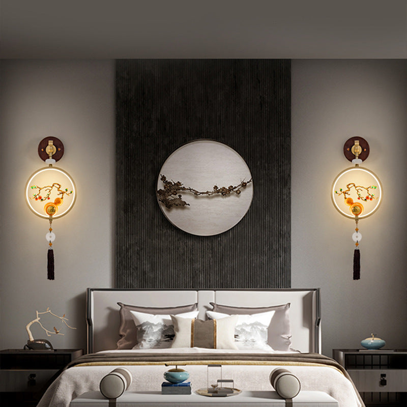 Round Ebony Copper Bedroom Wall Lamp